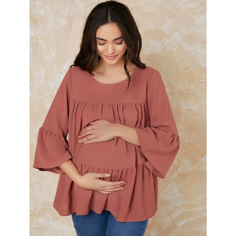 MATERNITY Bell Sleeve Smock Top long sleeve boho rusty orange